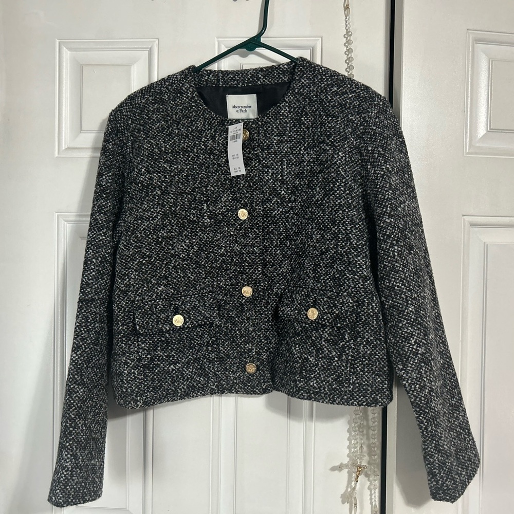Abercrombie & Fitch Black and White Blazer Classic Tweed